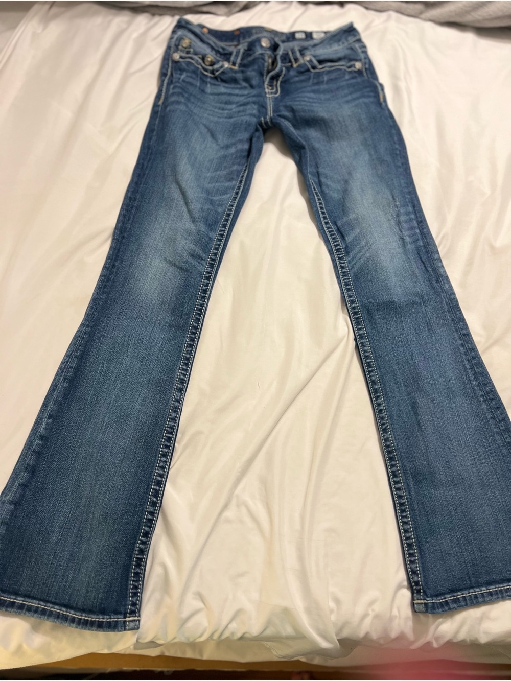 Miss Me Blue Flare Jeans with Subtle Whiskering